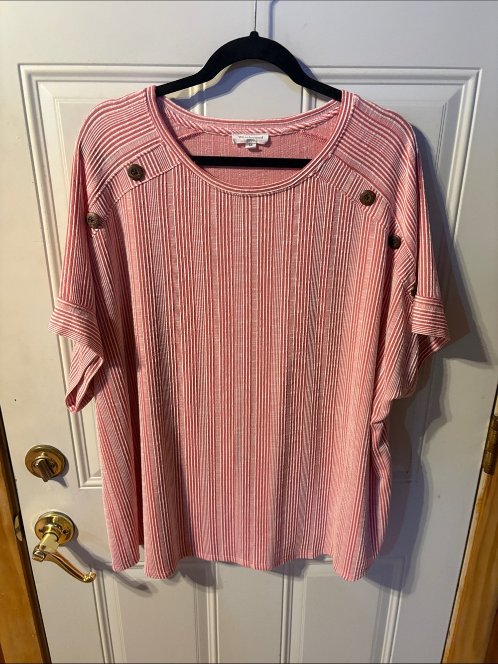 Westbound Orange & White Striped Short Sleeve Button Accent Top Size 2X